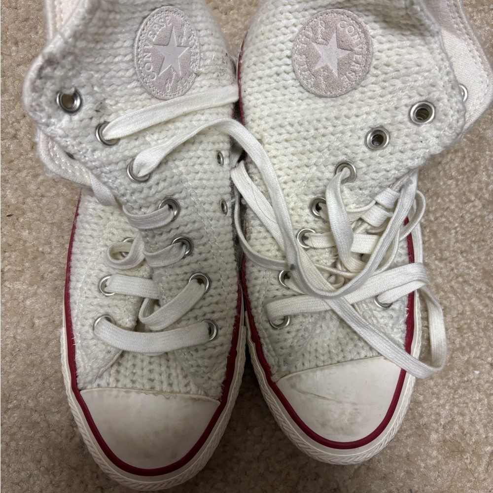 Converse Cream High-Tops with Red Trim
